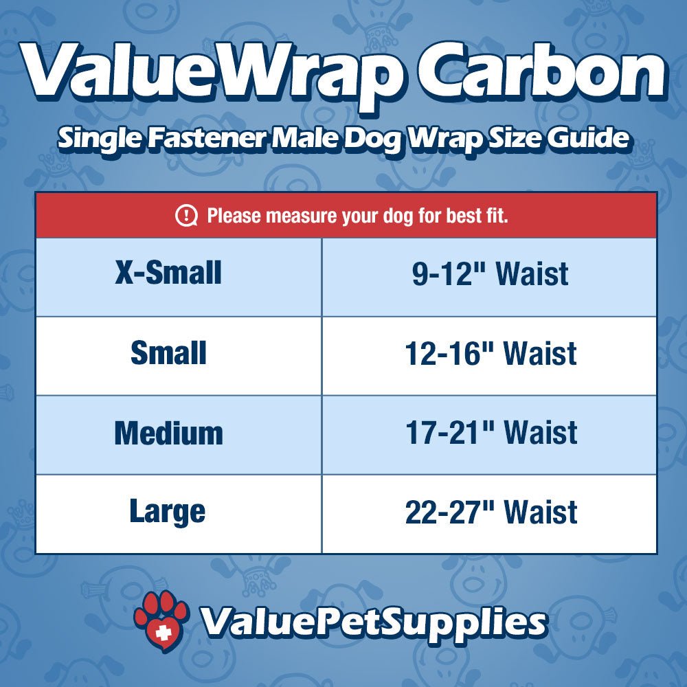 ValueWrap Male Wraps, Disposable Dog Diapers, Carbon, 1-Tab Small, 144 Count - Activated Charcoal, Snag-Free Fastener, Leak Protection, Wetness Indicator 