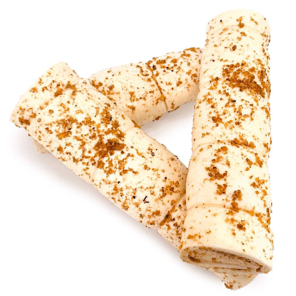 NEW- Cheek Rolls, Premium Beef Dog Chews, Bully Dusted, 10-12 Inch, 6 Count - All Natural Rawhide Alternative, Long Lasting for Aggressive Chewers, Easily Digestible, Cleans Teeth 